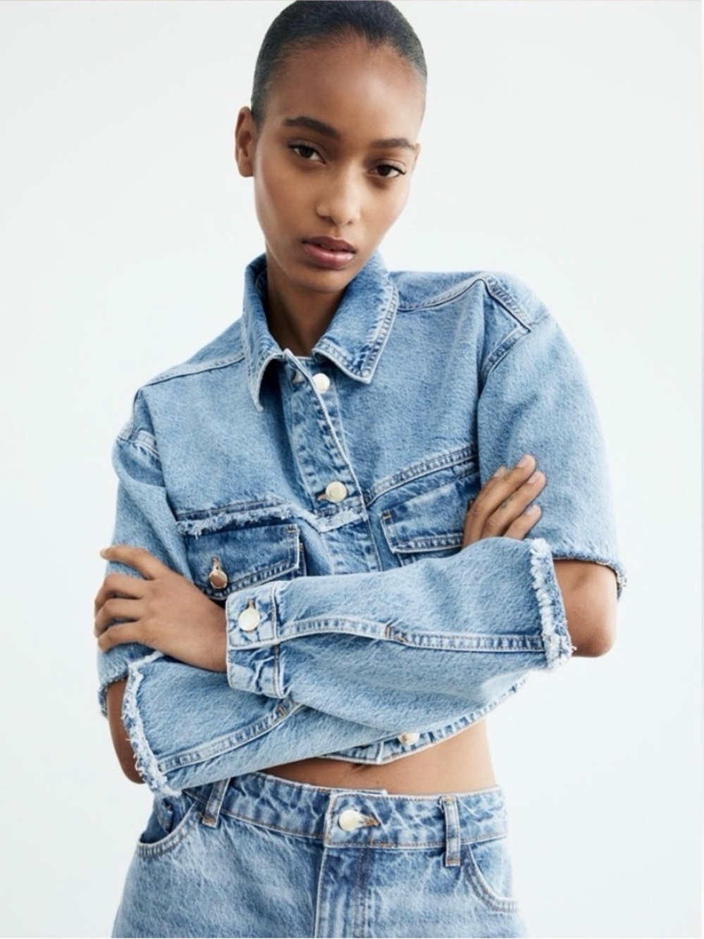ZARA Light Wash Cropped Denim Jacket